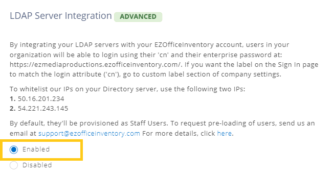 New - Enable LDAP Server Integration