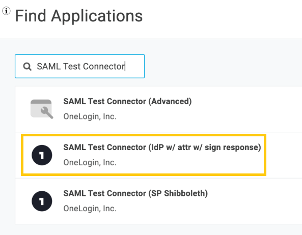 2. Find SAML Test Connector