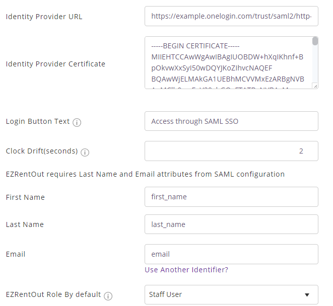 saml settings