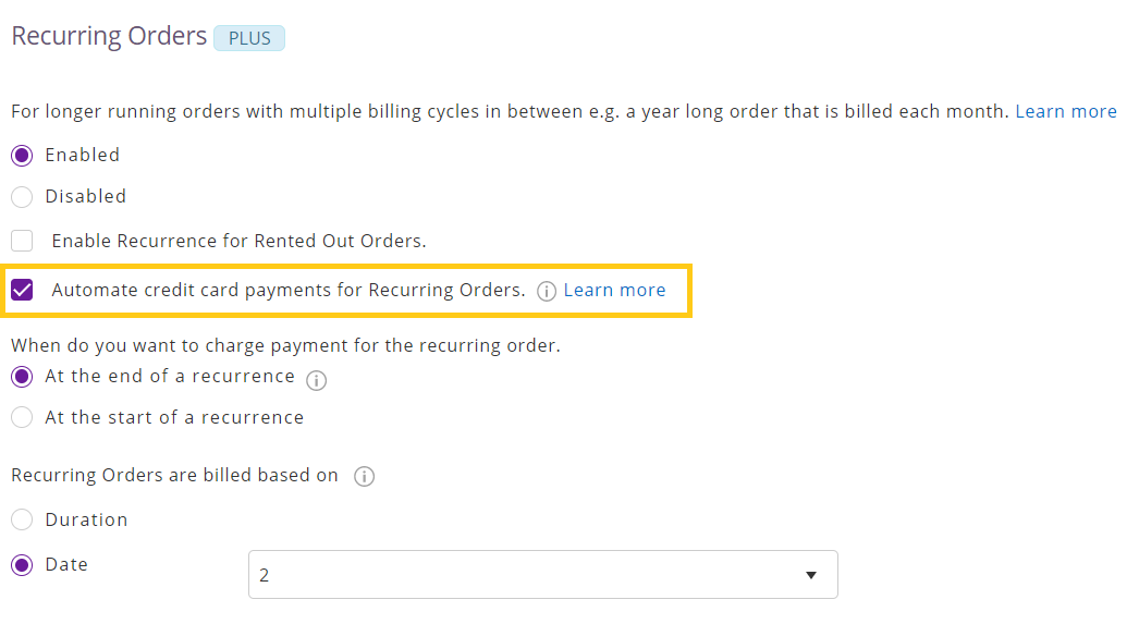 Automate CC payments for recurring orders