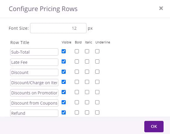 Configure pricing rows