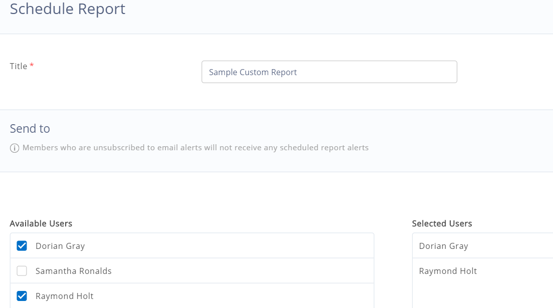 4. schedule report add users
