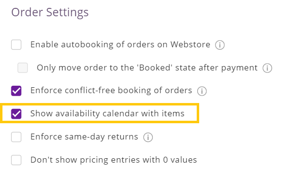 enable availability calendar on webstore