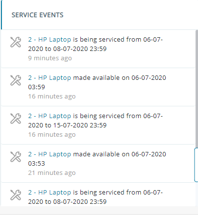 Service Events on the Dashboard