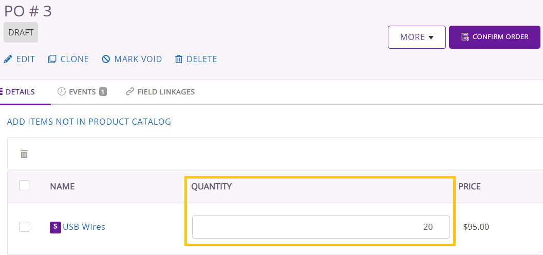 quantity in PO