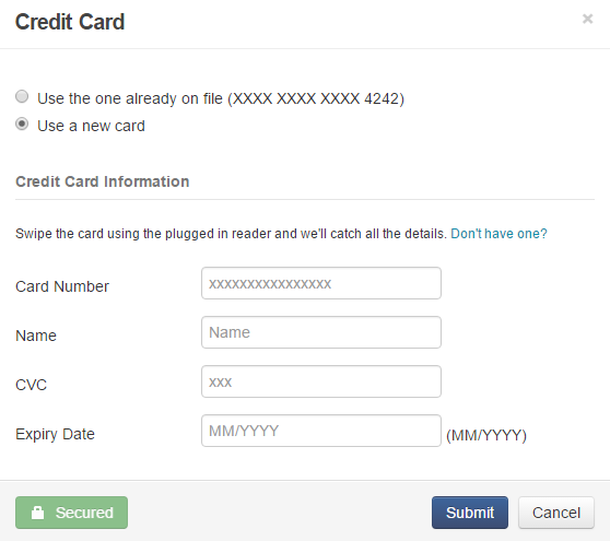 Credit Card dialog box