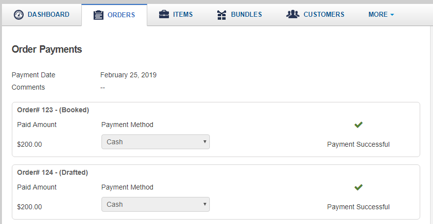 Payment Successful Tab