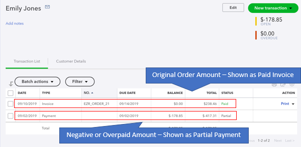 negative order payment in quickbooks online