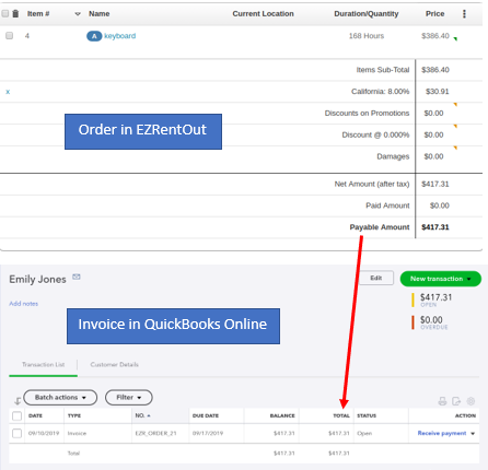 order invoice in ezrentout