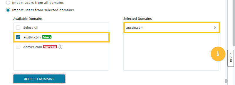 Managing domains for user imports