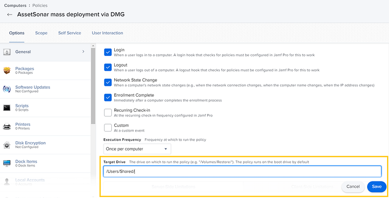 Create and configure a policy for installing the AssetSonar Agent via DMG 3