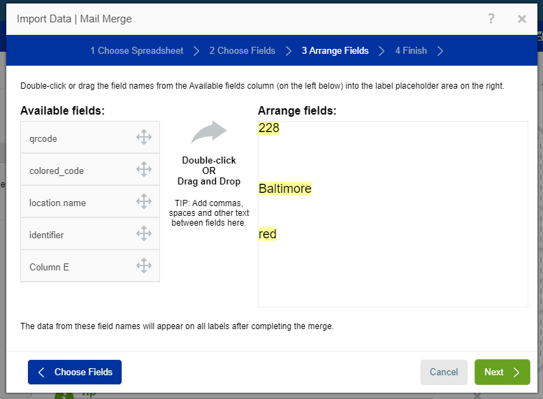 import data for avery labels