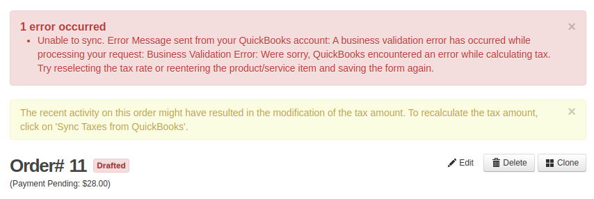 QuickBooks sync error