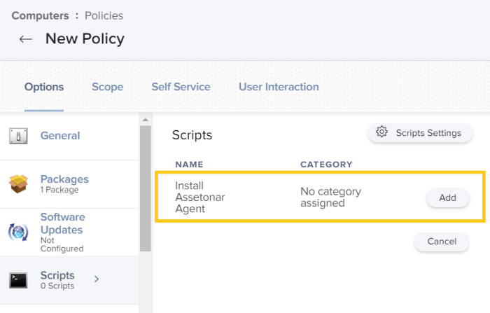 Create and configure a policy for installing the AssetSonar Agent  7