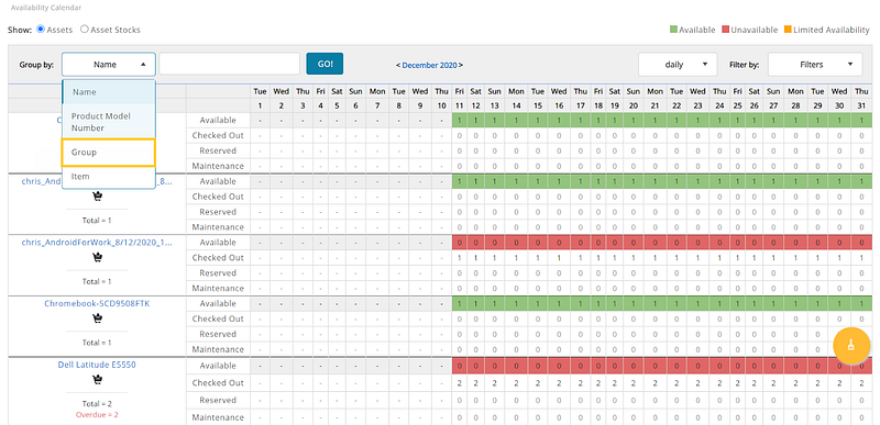 Filtering and sorting IT Assets in the Availability Calendar 1