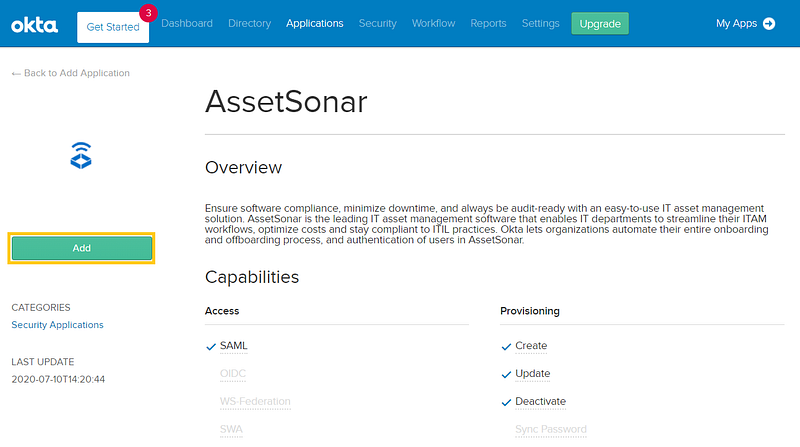 Adding the AssetSonar application in Okta 4