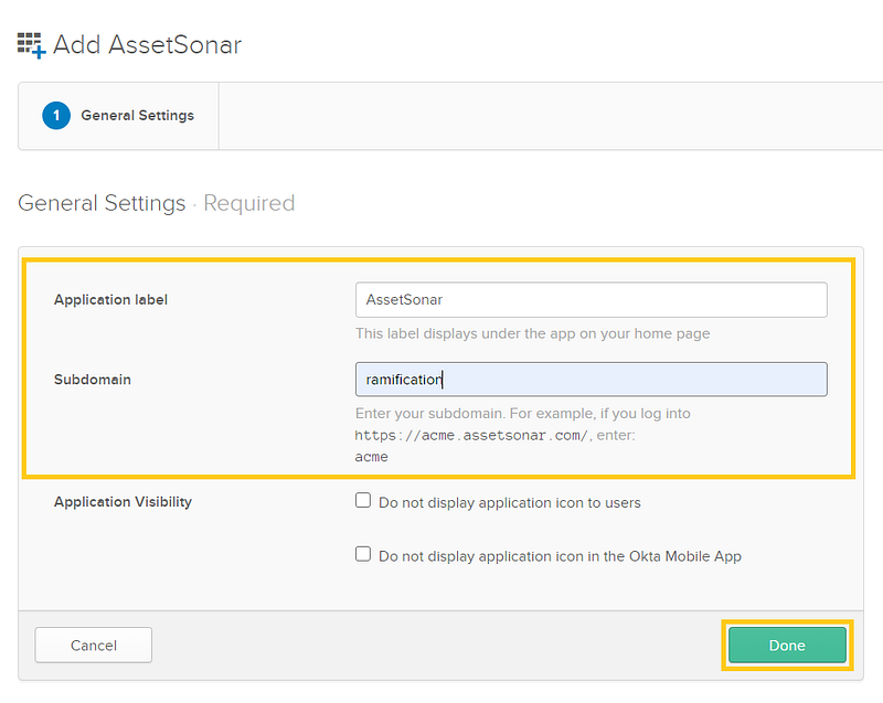 Adding the AssetSonar application in Okta 5