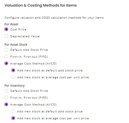 average cost method for inventory and asset stock