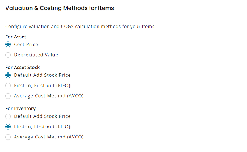 Choosing a method for cost calculation