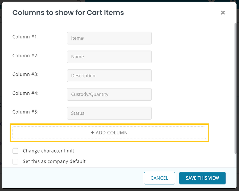 customize the column view by selecting the relevant Asset columns