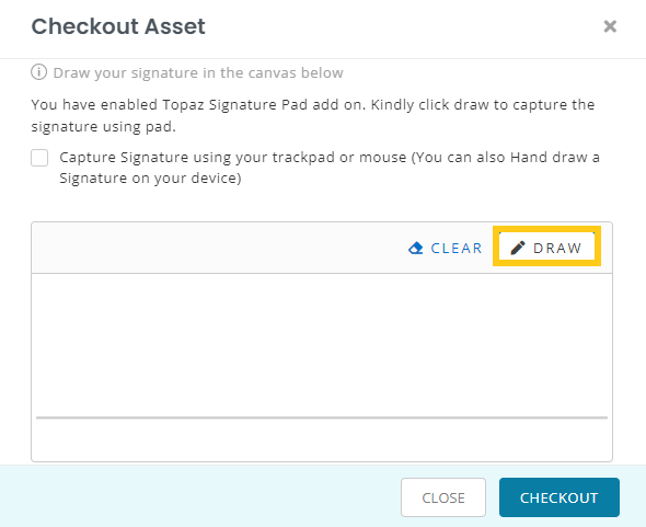 Capturing electronic signature for checkout AssetSonar