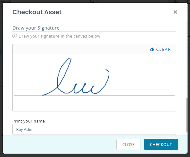 Capturing electronic signature for checkout AssetSonar 2