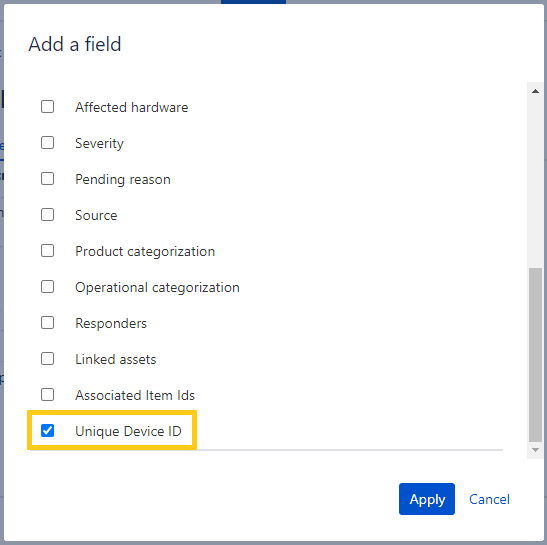 custom field for Unique Device ID and apply the settings
