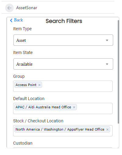 Apply search filters on AssetSonar 2