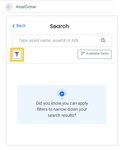 Apply search filters on AssetSonar