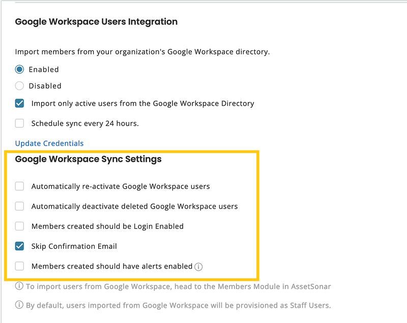 Google Workspace Sync Settings