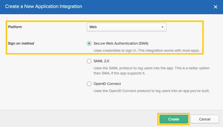 Create a new application integration