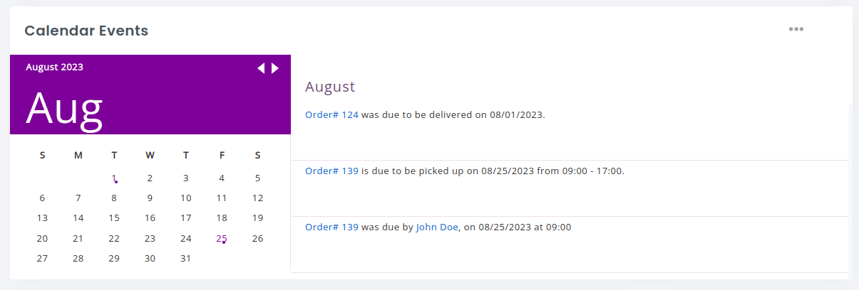 Delivery and Pickup information in Calendar Events on EZRentOut dashboard