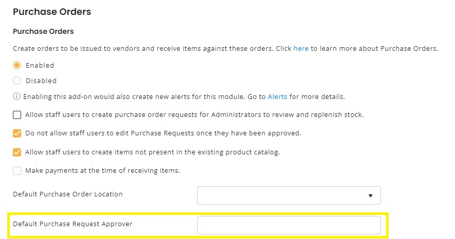 purchase order settings